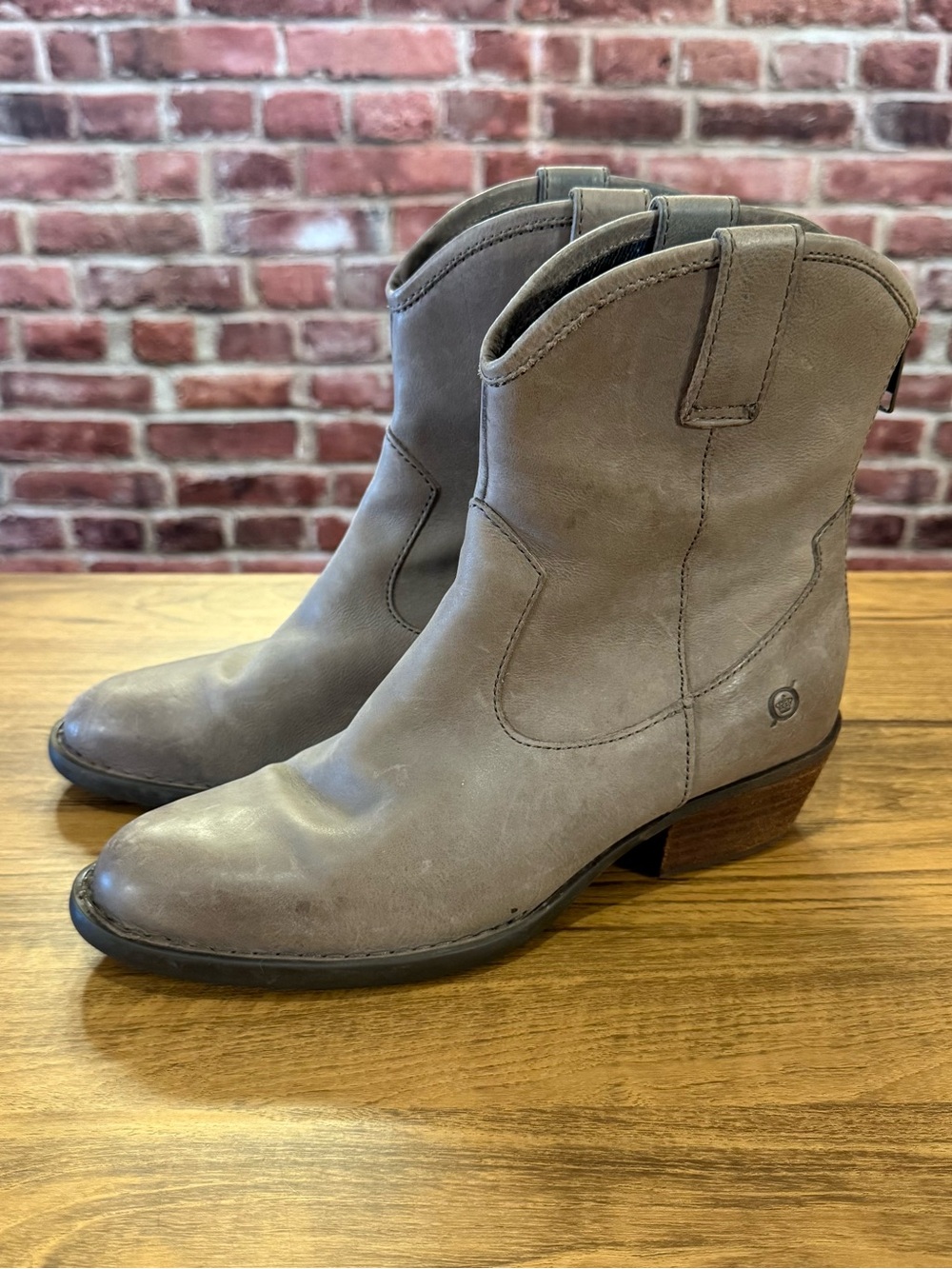 Born Taupe Leather Western Ankle Boots